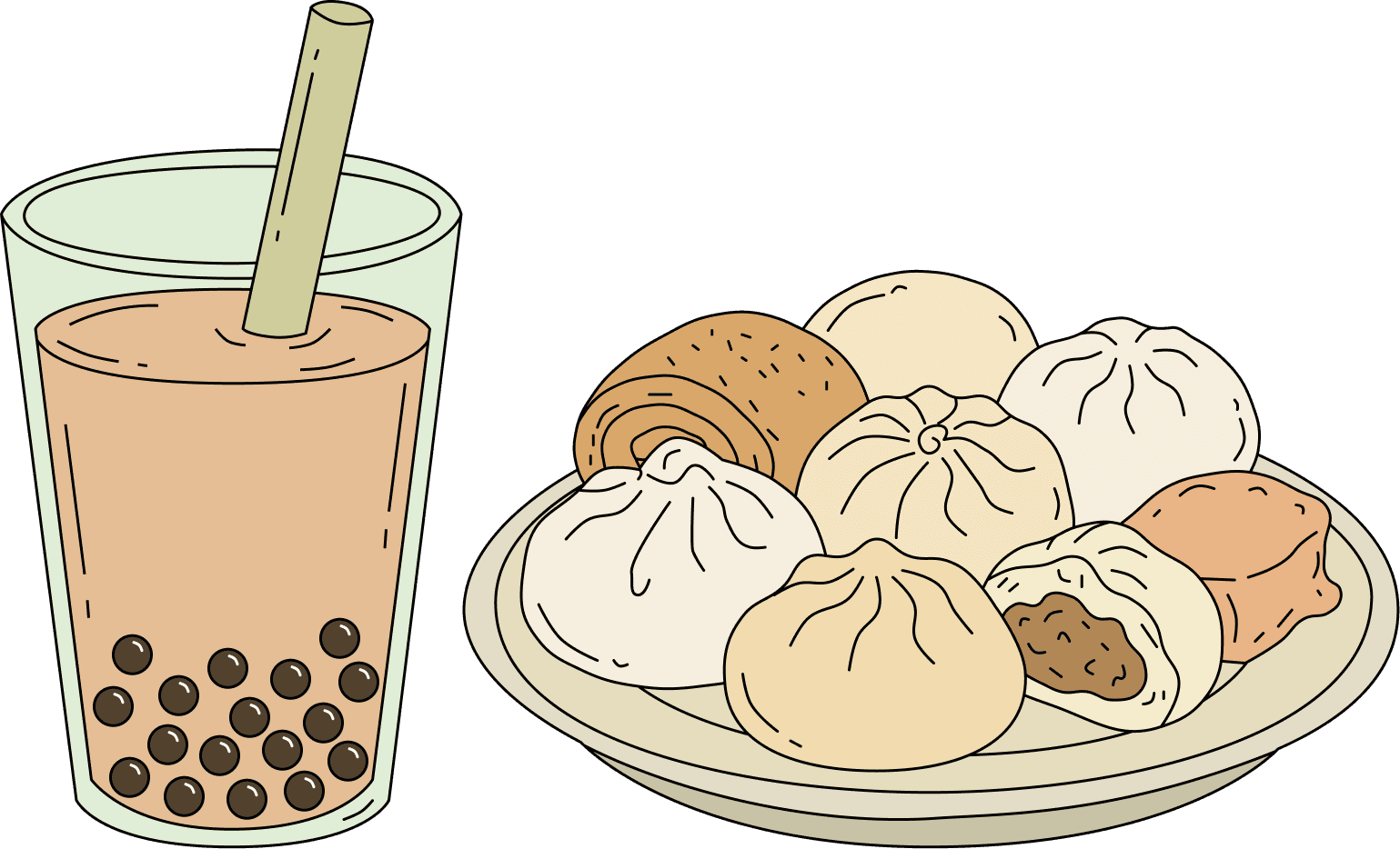 Trà sữa và bánh buns Nhiên